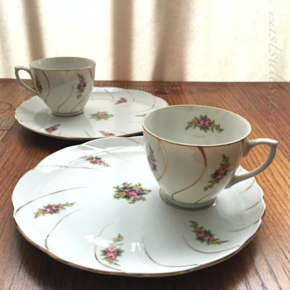 Vintage Other - VTG MCM Retro Snack Set for 2 - SYMCO Japan Roses